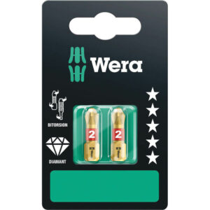 Wera BiTorsion Diamond Phillips Screwdriver Bits PH2 25mm Pack of 2