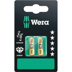 Wera BiTorsion Diamond Pozi Screwdriver Bits PZ2 25mm Pack of 2