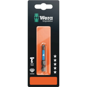 Wera 840/1 Impaktor Hexagon Screwdriver Bits 4mm 50mm Pack of 1