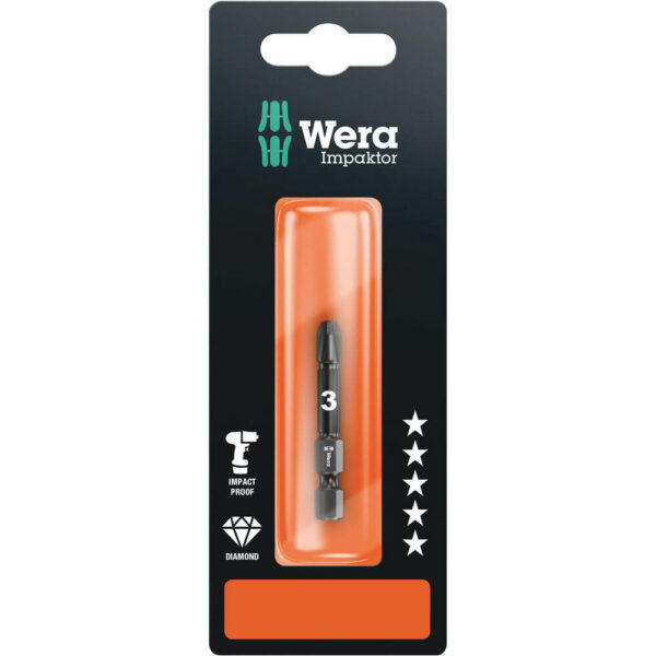 Wera 855/1 Impaktor Pozi Screwdriver Bits PZ3 50mm Pack of 1