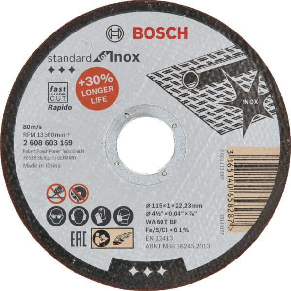 Bosch Rapido Inox Flat Angle Grinder Fast Cutting Disc 115mm 1mm 22mm