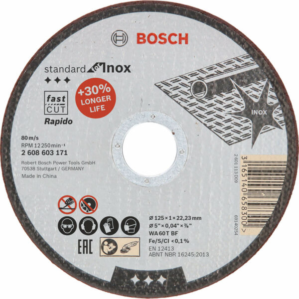 Bosch Rapido Inox Flat Angle Grinder Fast Cutting Disc 125mm 1mm 22mm