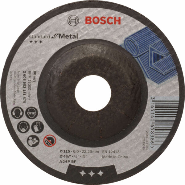 Bosch Standard Depressed Centre Metal Grinding Disc 115mm 6mm 22mm