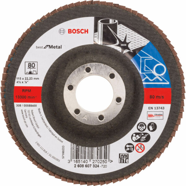 Bosch X571 Best for Metal Straight Flap Disc 115mm 80g Pack of 1