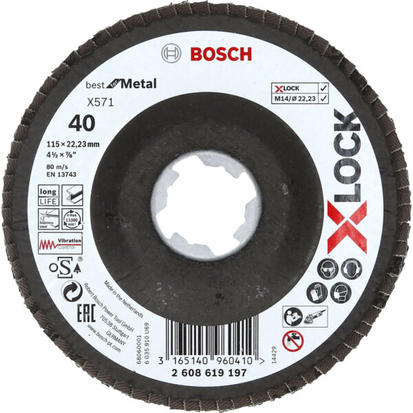 Bosch X Lock Zirconium Abrasive Flap Disc 115mm 40g Pack of 1