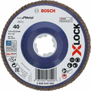Bosch X Lock Zirconium Abrasive Straight Flap Disc 115mm 40g Pack of 1