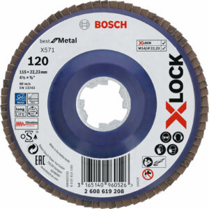 Bosch X Lock Zirconium Abrasive Straight Flap Disc 115mm 120g Pack of 1