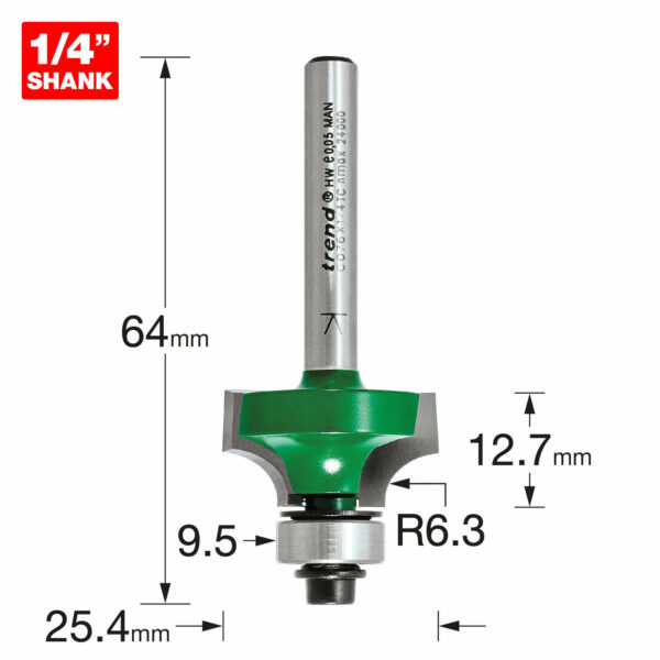 Trend CRAFTPRO Round Over and Ovolo Router Cutter 25.4mm 12.7mm 1/4"