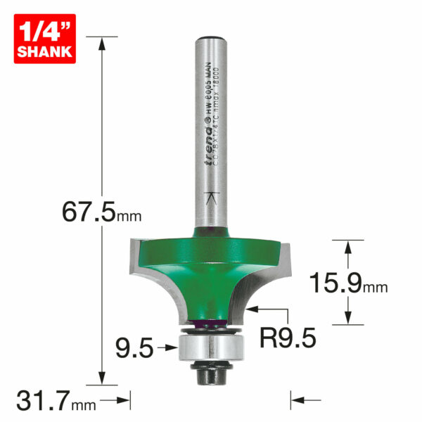 Trend CRAFTPRO Round Over and Ovolo Router Cutter 31.7mm 15.9MM 1/4"