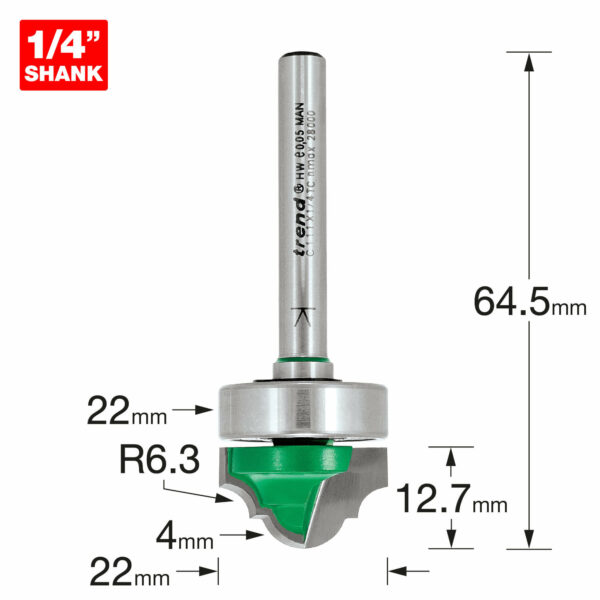 Trend CRAFTPRO Bearing Guided Classic Decor Router Cutter 22mm 12.7mm 1/4"
