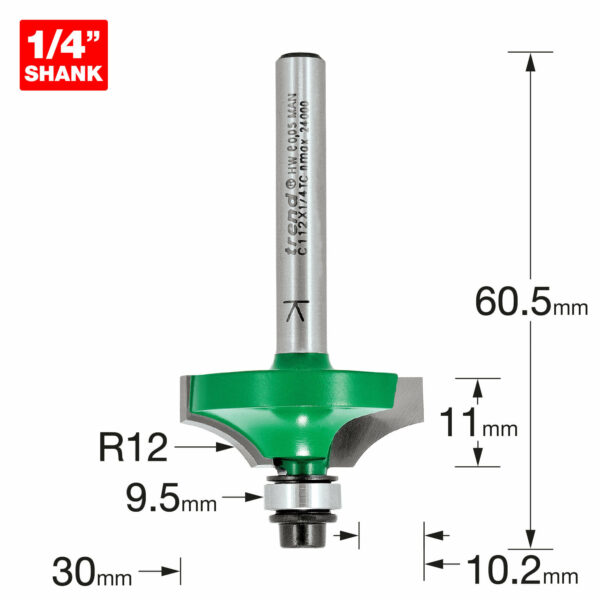 Trend CRAFTPRO Bearing Guided Flat Ovolo Router Cutter 30mm 11mm 1/4"