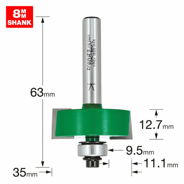 Trend Bearing Self Guided Rebate Router Cutter 35mm 12.7mm 8mm