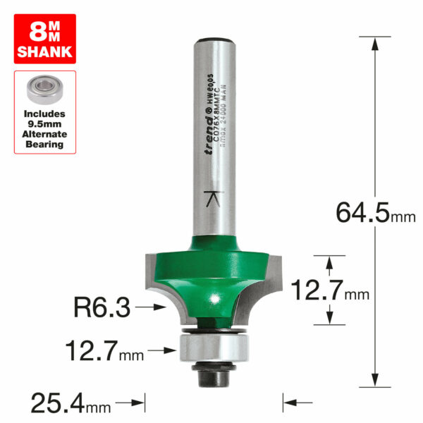 Trend CRAFTPRO Round Over and Ovolo Router Cutter 25.4mm 12.7mm 8mm