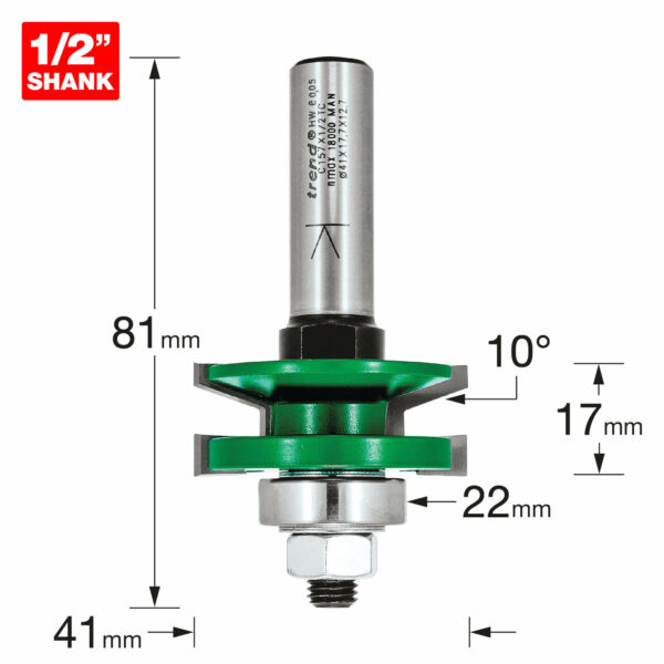 Trend CRAFTPRO Bearing Guided Combination Raised Bevel Router Cutter 41mm 17mm 1/2"