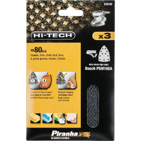 Black and Decker Piranha Hi Tech Quick Fit Multi Sander Delta Sanding Sheets Assorted Grit Pack of 3