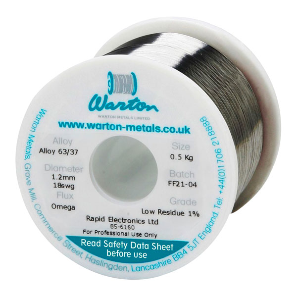 Warton Metals Omega 63/37 Low Residue 1% Flux Solder Wire 18SWG 1....