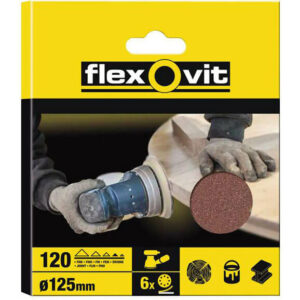 Flexovit 125mm Hook and Loop Sanding Discs 125mm 120g Pack of 6
