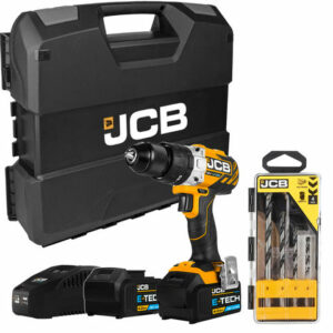 JCB 18V Tools JCB 18BLCD-4-A 18V Brushless Combi Drill 2x 4.0Ah Battery in W-Boxx 136 with 4 Piece Multi Purpose Bit Set