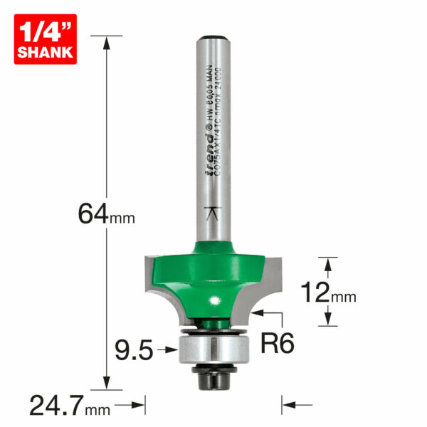 Trend CraftPro Bearing Guided Round Over and Ovolo Router Cutter 24.7mm 12MM 1/4"