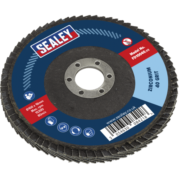 Sealey Zirconium Abrasive Flap Disc 100mm 40g Pack of 1