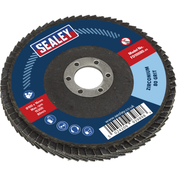 Sealey Zirconium Abrasive Flap Disc 100mm 80g Pack of 1