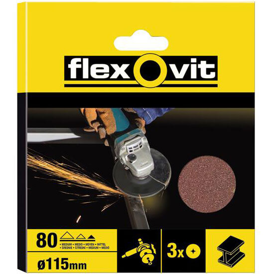 Flexovit Aluminium Oxide Fibre Discs 115mm 50g Pack of 3