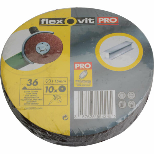 Flexovit Aluminium Oxide Fibre Discs 115mm 36g Pack of 10