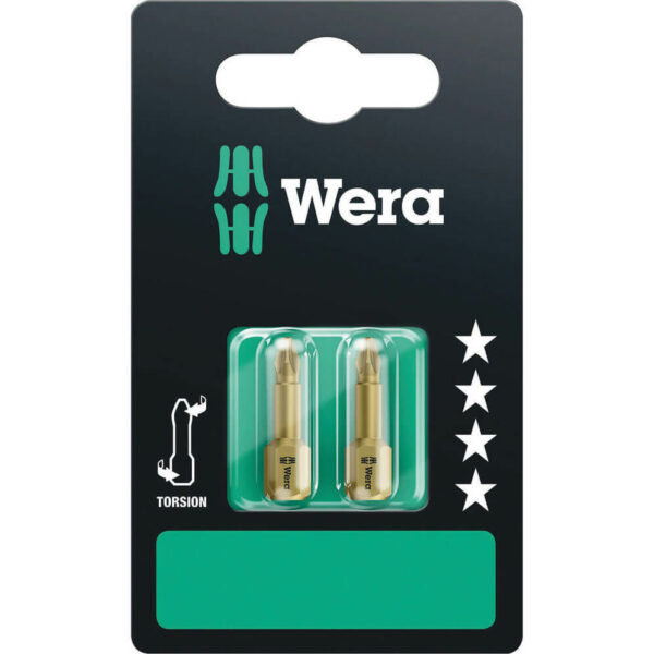Wera Torsion Extra Hard Pozi Screwdriver Bits PZ1 25mm Pack of 2