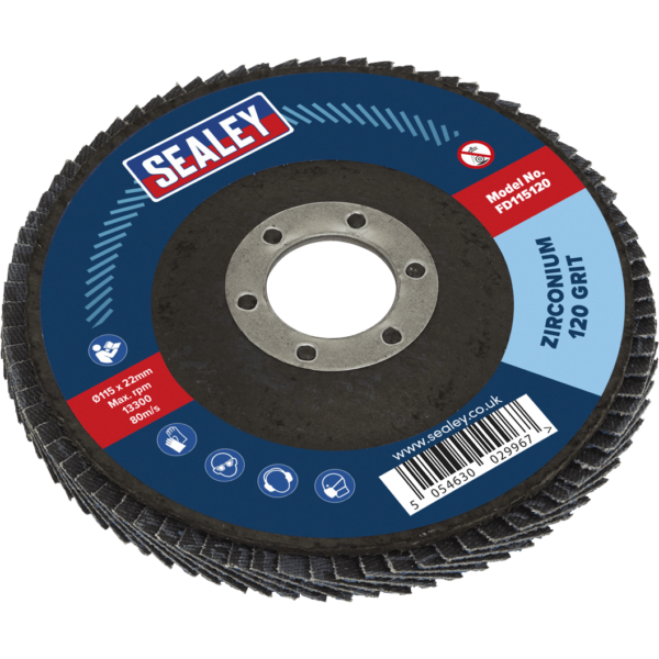 Sealey Zirconium Abrasive Flap Disc 115mm 120g Pack of 1