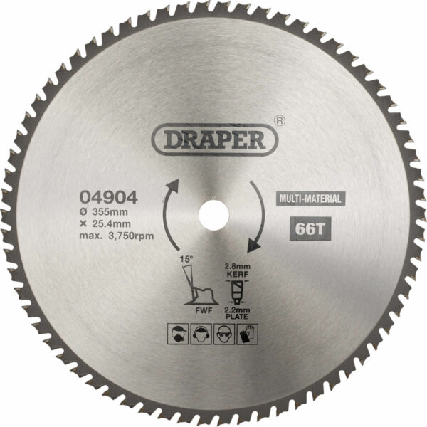 Draper TCT Multi Purpose Circular Saw Blade 355mm 66T 25.4mm