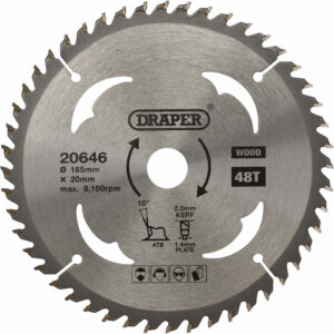 Draper TCT Wood Cutting Circular Saw Blade 165mm 48T 20mm
