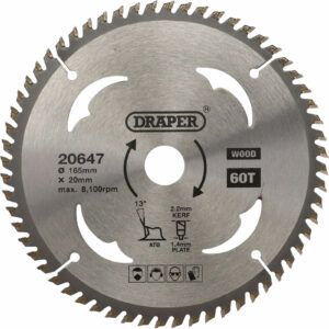 Draper TCT Wood Cutting Circular Saw Blade 165mm 60T 20mm