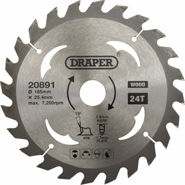 Draper TCT Wood Cutting Circular Saw Blade 185mm 24T 25.4mm