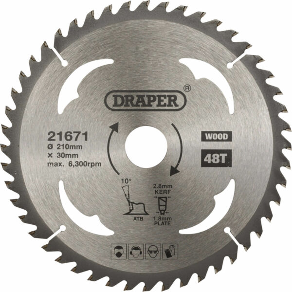 Draper TCT Wood Cutting Circular Saw Blade 210mm 48T 30mm