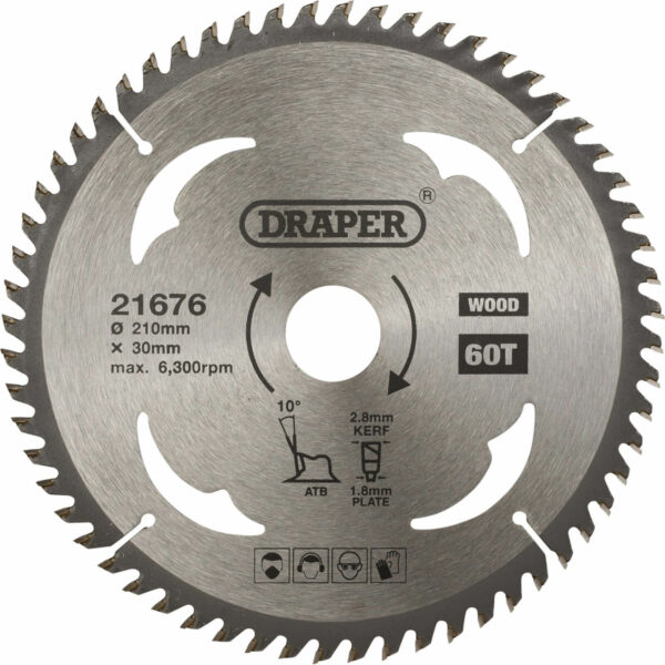 Draper TCT Wood Cutting Circular Saw Blade 210mm 60T 30mm
