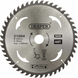 Draper TCT Wood Cutting Circular Saw Blade 255mm 48T 30mm