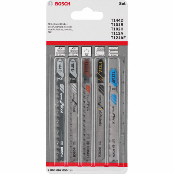 Bosch 5 Piece Jigsaw Blade Set for Wood Plastic Metal and Soft Materials
