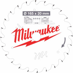 Milwaukee Thin Kerf Wood Cutting Circular Saw Blade 165mm 24T 20mm