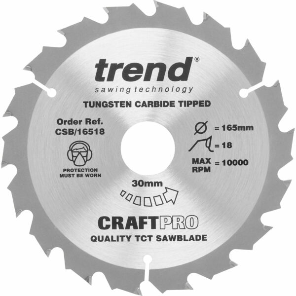 Trend CRAFTPRO Wood Cutting Saw Blade 165mm 18T 30mm