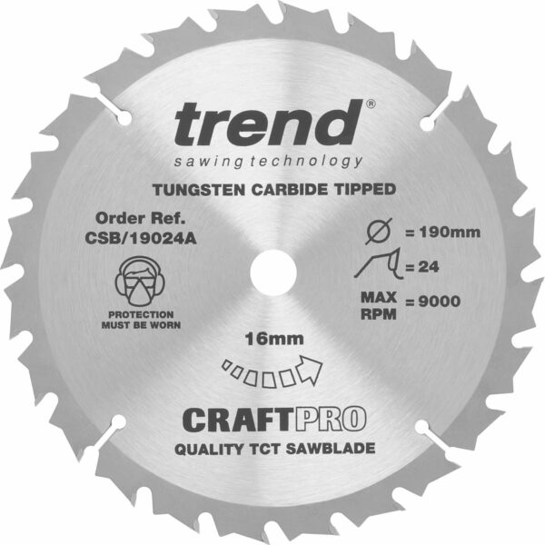 Trend CRAFTPRO Wood Cutting Saw Blade 190mm 24T 16mm