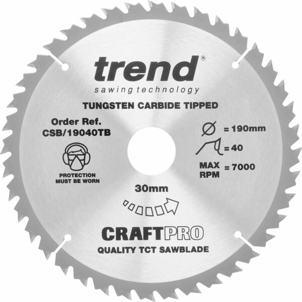 Trend CRAFTPRO Wood Cutting Cordless Saw Blade 190mm 40T 30mm