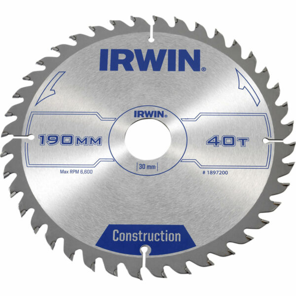 Irwin ATB Construction Circular Saw Blade 190mm 40T 30mm