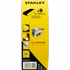 Stanley 75mm x 457mm Sanding Belts 75mm x 457mm Assorted Pack of 9