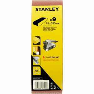 Stanley 75mm x 533mm Sanding Belts 75mm x 533mm Assorted Pack of 9