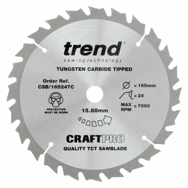Trend CRAFTPRO Wood Cutting Cordless Saw Blade 165mm 24T 15.88mm