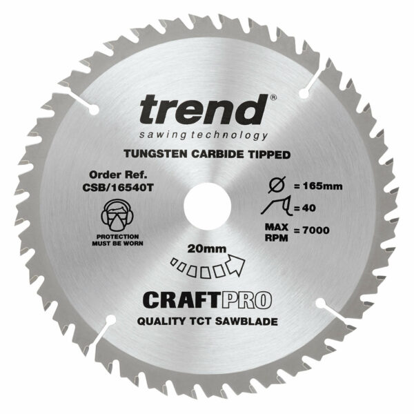 Trend CRAFTPRO Wood Cutting Cordless Saw Blade 165mm 40T 20mm