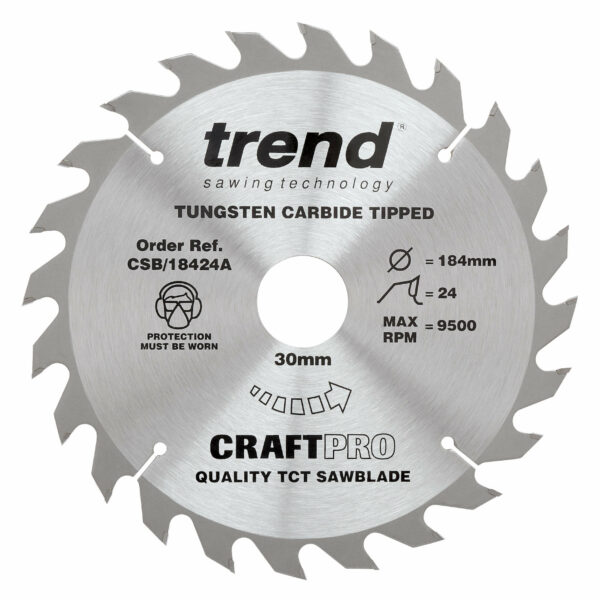 Trend CRAFTPRO Wood Cutting Saw Blade 184mm 24T 30mm
