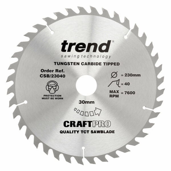 Trend CRAFTPRO Wood Cutting Saw Blade 230mm 40T 30mm
