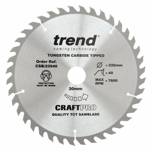 Trend CRAFTPRO Non Stick Wood Cutting Saw Blade 235mm 40T 30mm