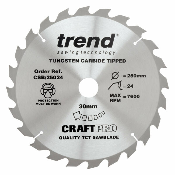 Trend CRAFTPRO Wood Cutting Saw Blade 250mm 24T 30mm